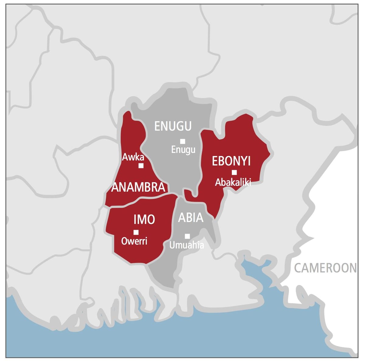 Mapa jugoistočnoj nigeriji