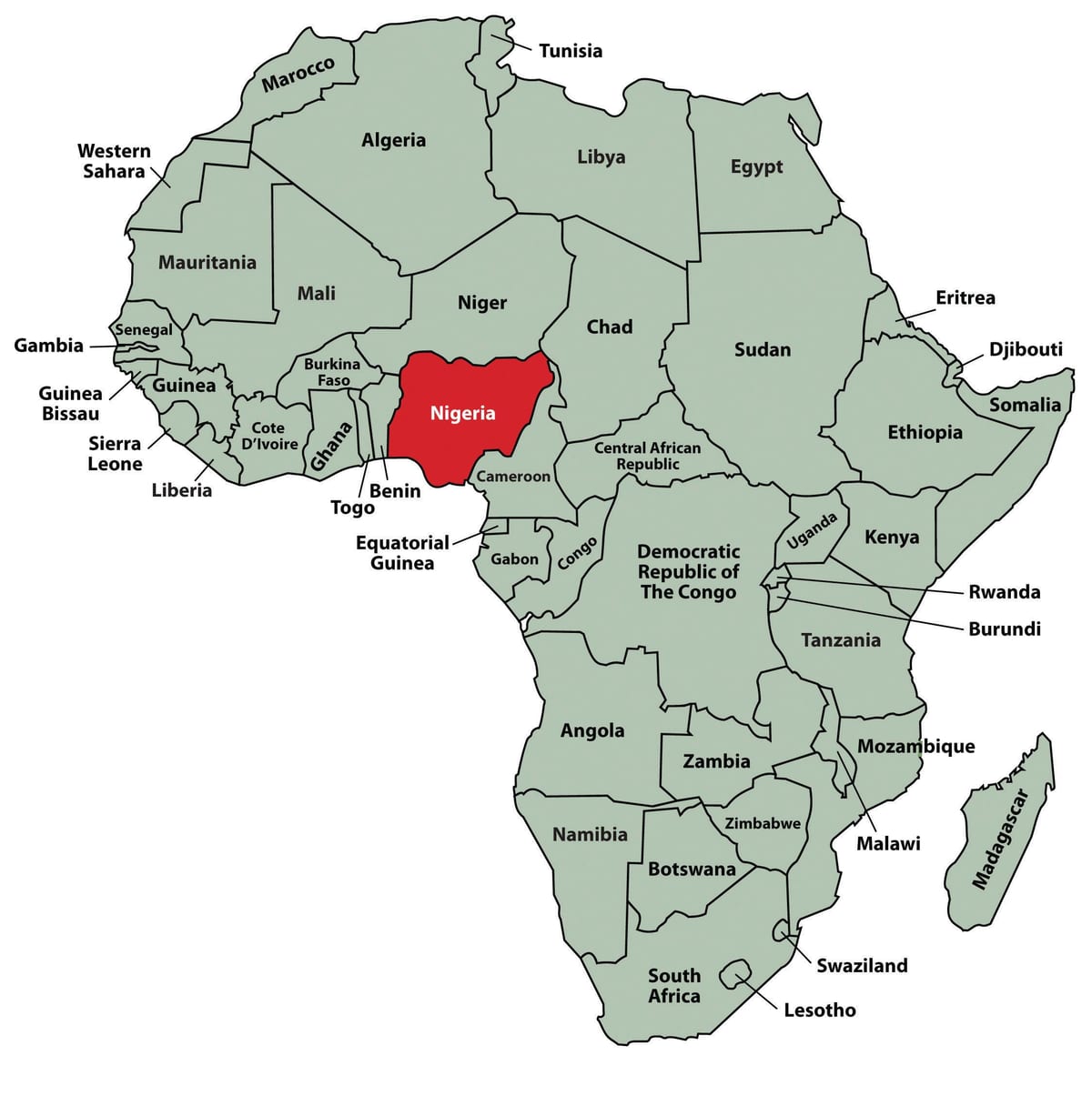 Karta afrike pokazuje nigeriji