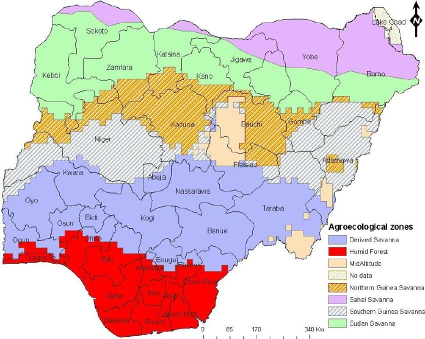 Karta iz nigerije pokazuje ekološki zonama