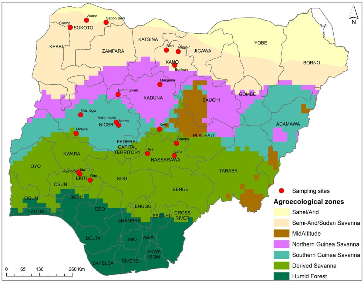 karta iz nigerije pokazuje useve distribuciju