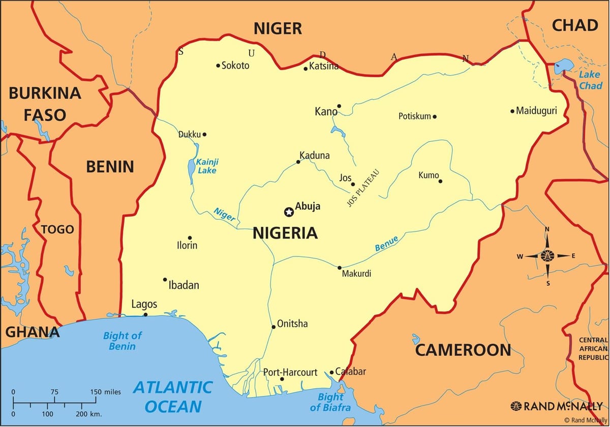 karta iz nigerije pokazuje rijeci niger i benue