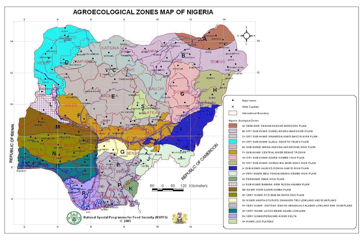 karta iz nigerije pokazuje drugačije vegetacije zonama