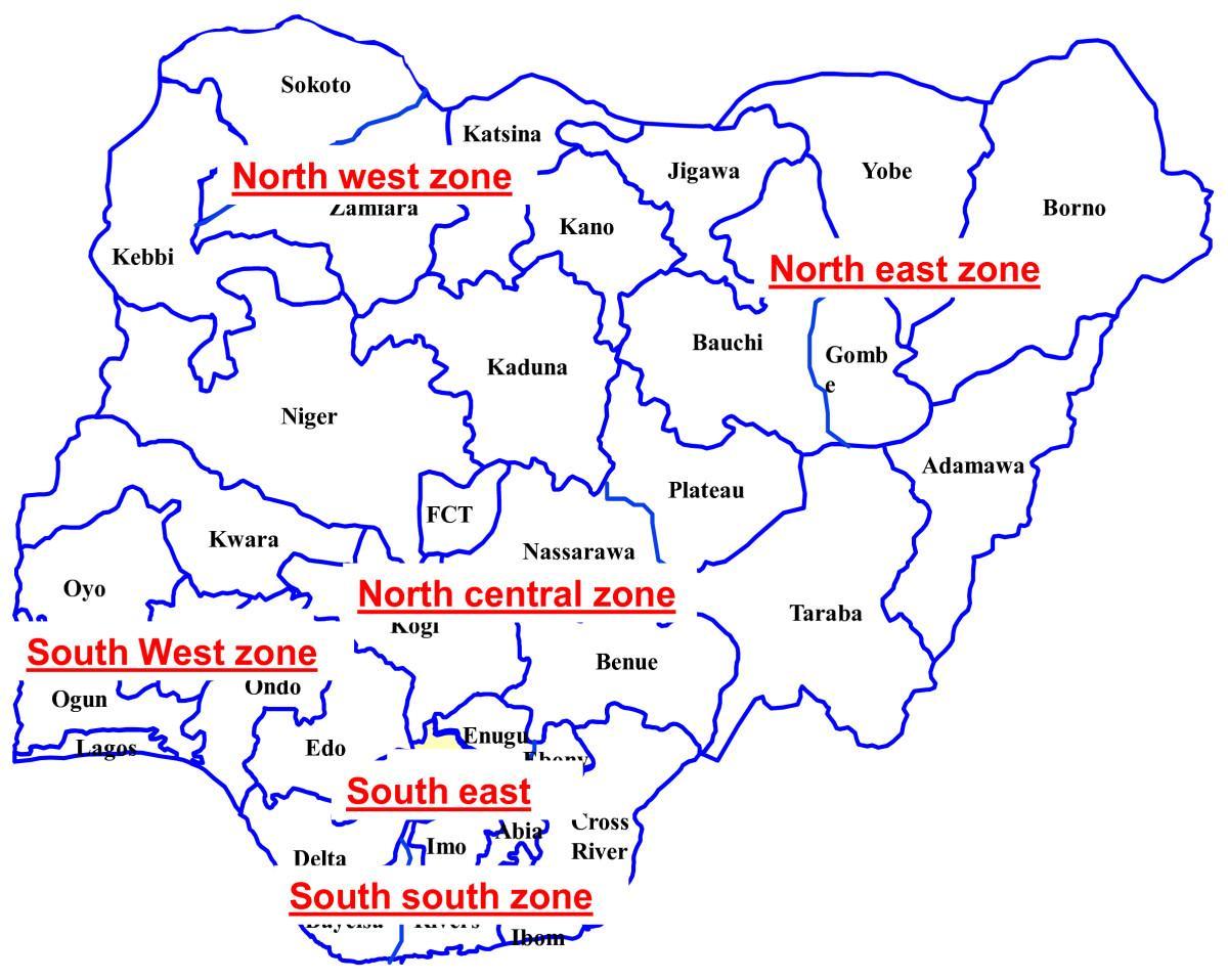 karta iz nigerije pokazuje šest geopolitički zonama
