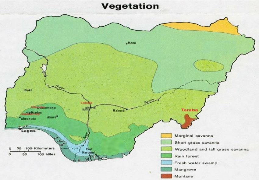 karta iz nigerije pokazuje vegetacija