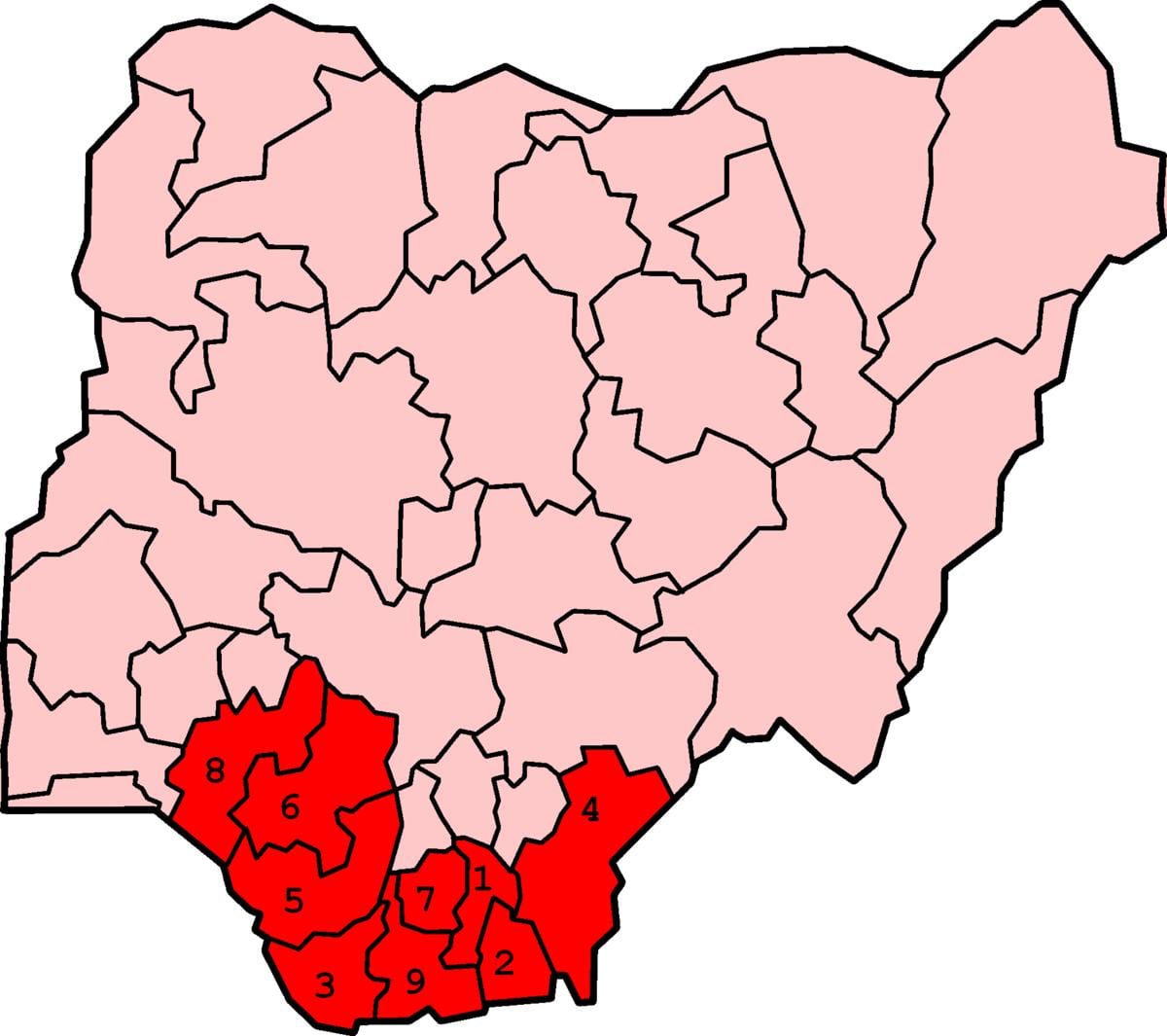 Mapa na jug južno nigeriji