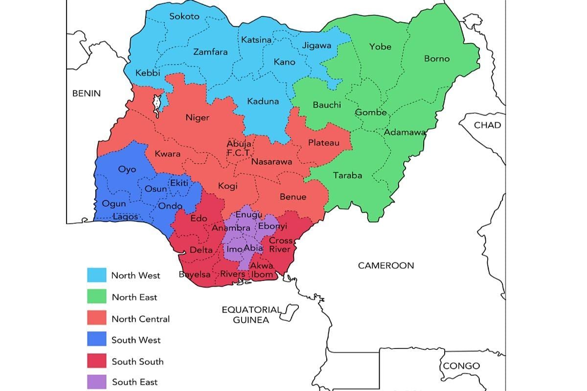 karta iz nigerije pokazuje geopolitički zonama
