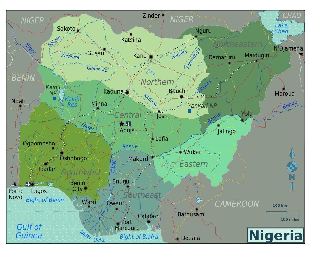 nigeriji regionalnog mapu