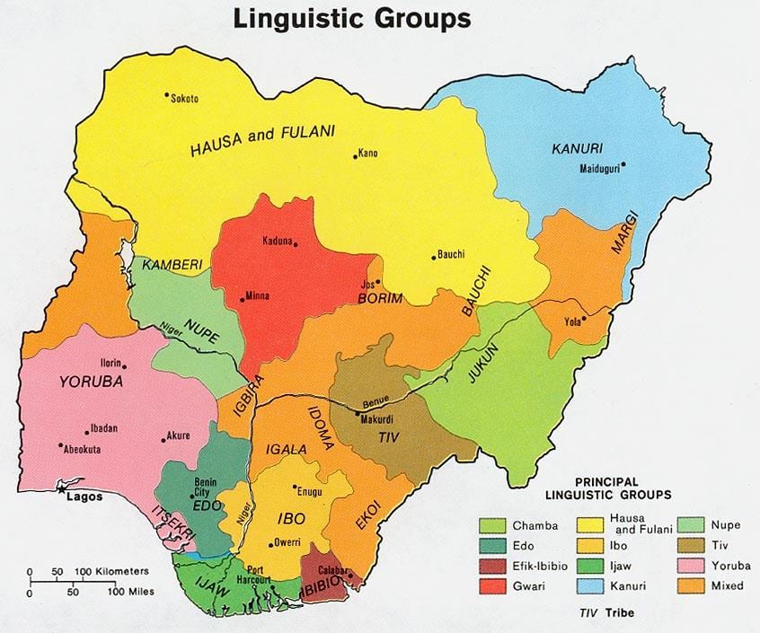 karta iz nigerije pokazuje etničke grupe