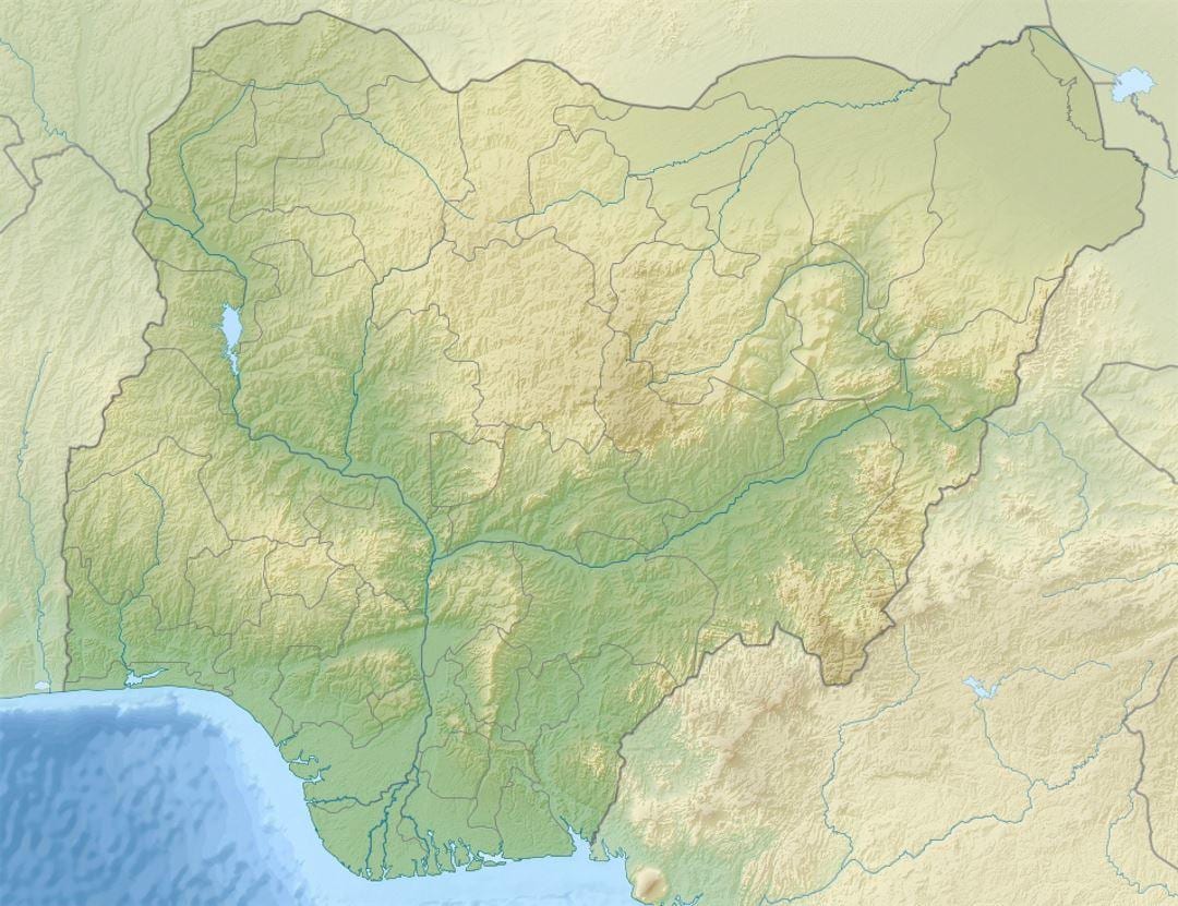 karta iz nigerije pokazuje olakšanje i drenaža