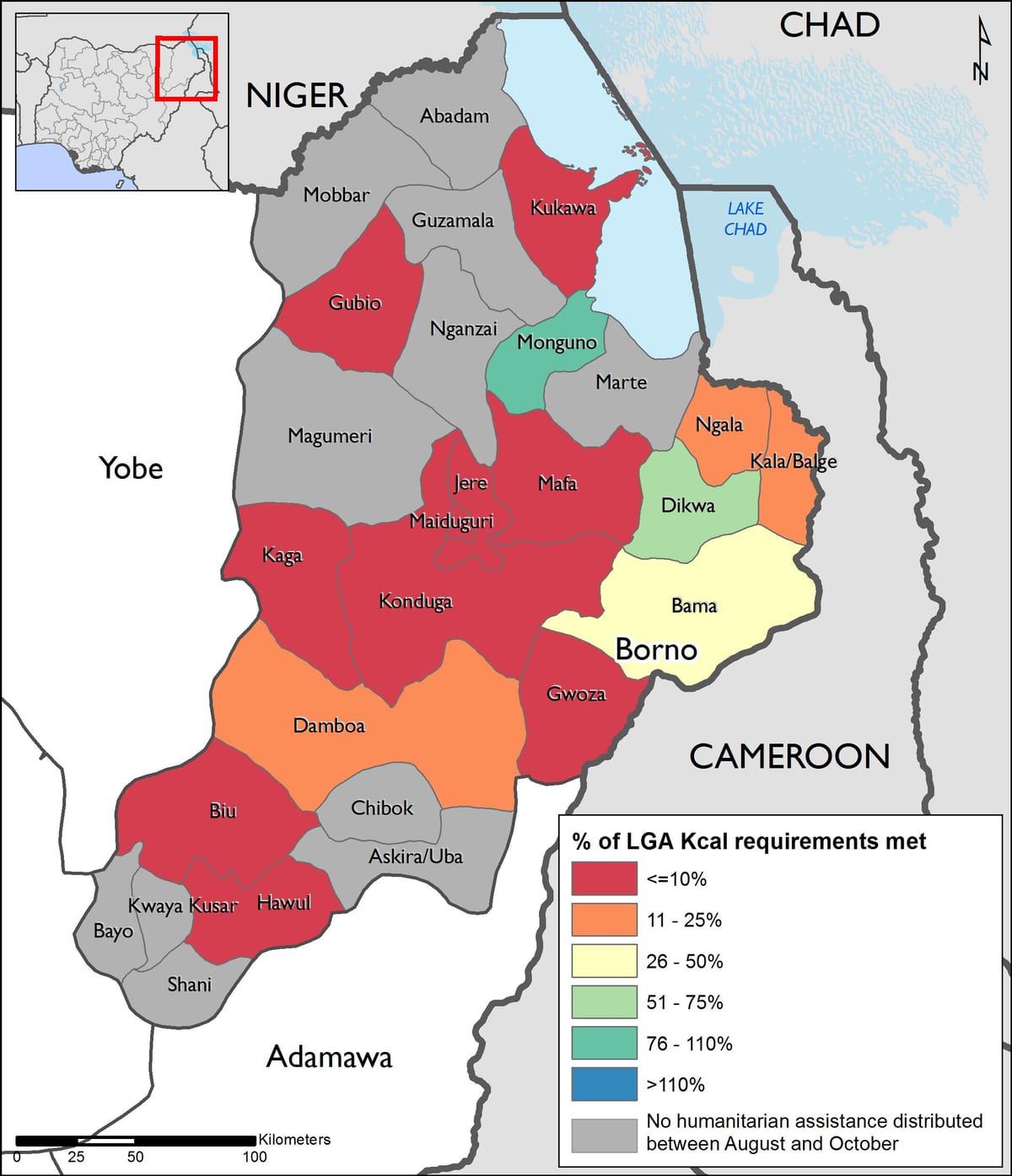 Mapa sjeverno-istočnom nigeriji