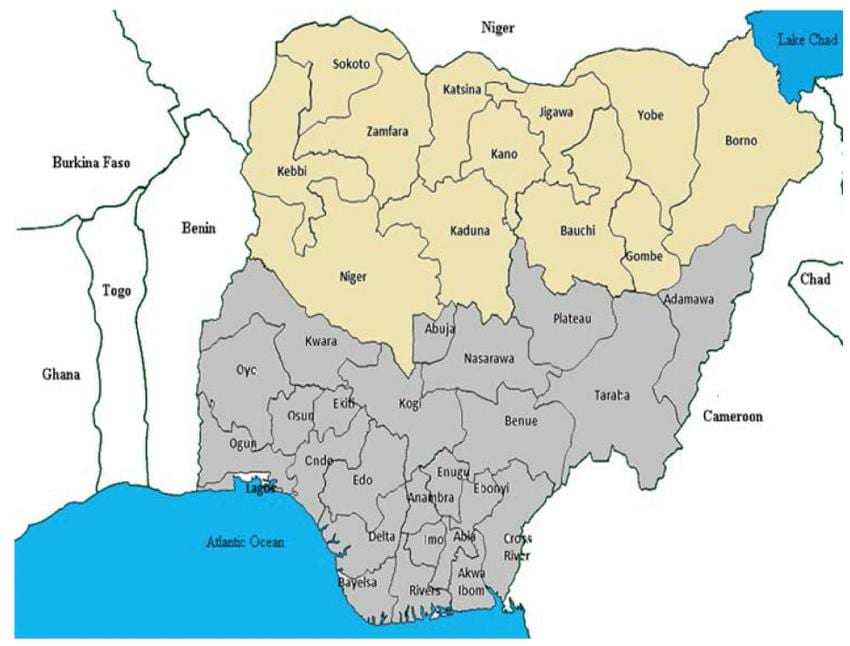 mapa na sjeveru nigerijski država