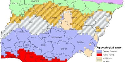 Karta iz nigerije pokazuje ekološki zonama