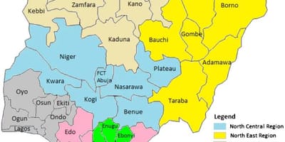 Karta iz nigerije pokazuje geopolitički zonama