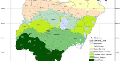 Karta iz nigerije pokazuje klimatski zoni