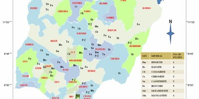 Karta iz nigerije pokazuje mineralna resursa