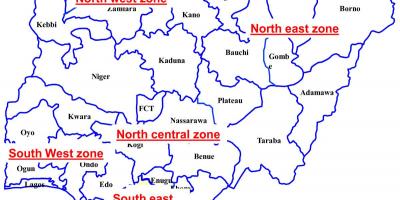Karta iz nigerije pokazuje šest geopolitički zonama