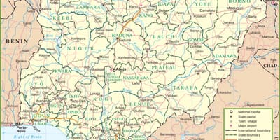 Karta iz nigerije pokazuje glavnih puteva