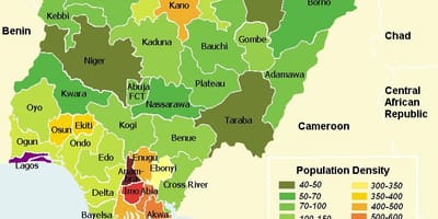 Nigeriji karta gustoće naseljenosti