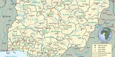 Karta iz nigerije pokazuje države i gradove