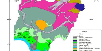 Karta iz nigerije pokazuje vegetacije